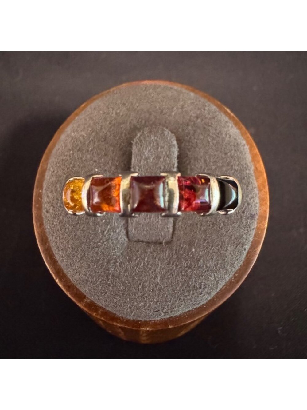Sterling Silver 925 Multi-Gemstone Baltic Amber Statement Ring Size 10